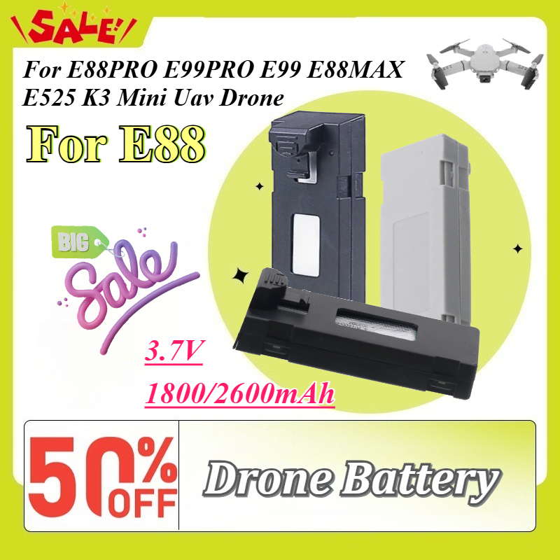 Drone Battery Li-Ion - แบตเตอรี่อะไหล่โดรน 3.7V 1800/2600mAh สำหรับ E88 E88PRO